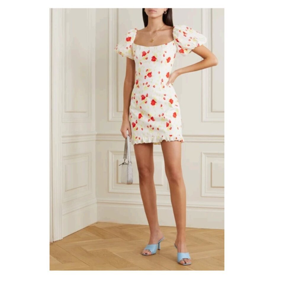 De La Vali Koko Cotton Poplin Mini Dress Rose White Size 14